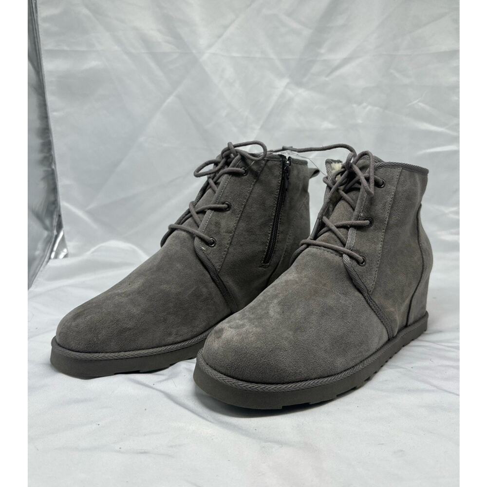 Dunes Boots Womens 12 M Kim Faux Fur Lined Wedge Ankle Booties Brown Fabric NEW